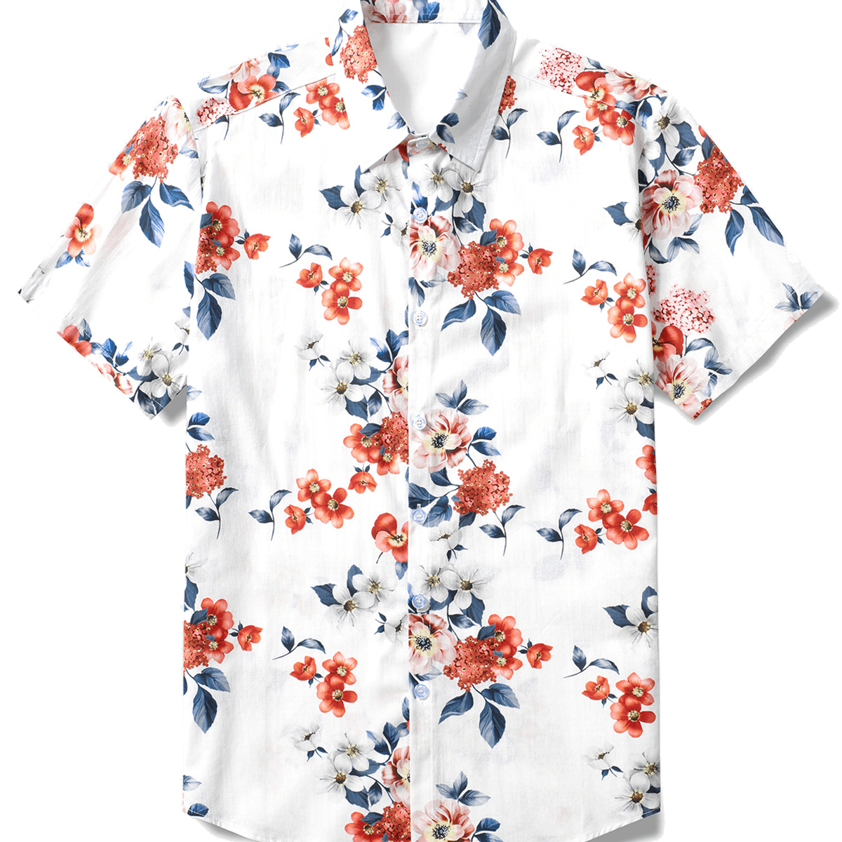 Men's Floral White Hawaiian Cotton Beach Holiday Short Sleeve Shirt