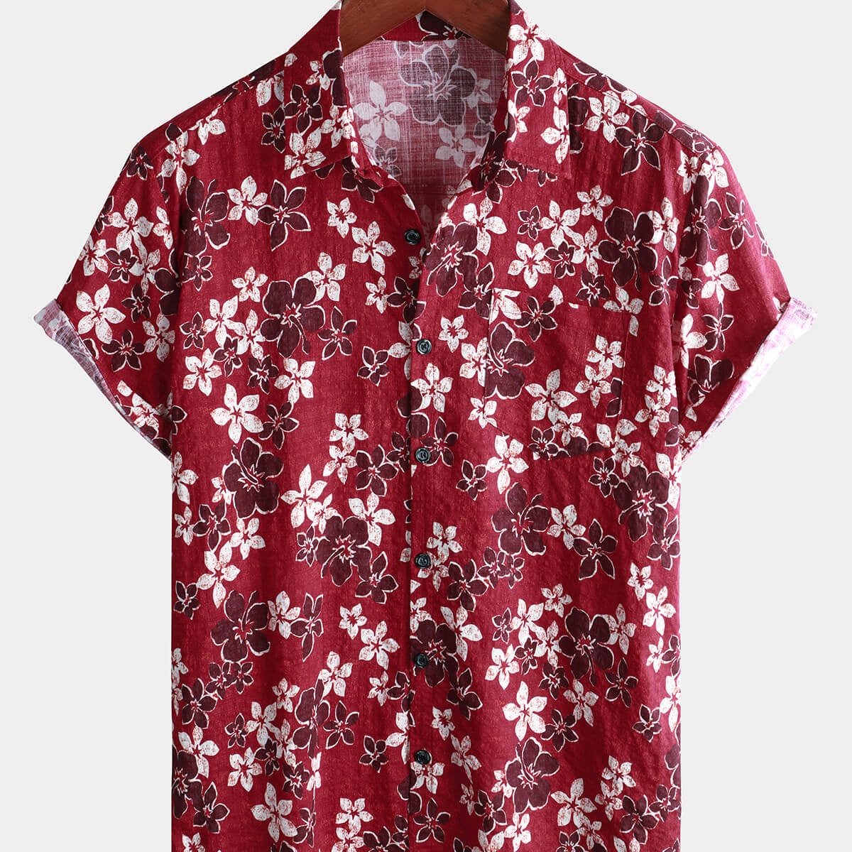Men's Floral Hawaiian Print Button Summer Beach Short Sleeve Shirt