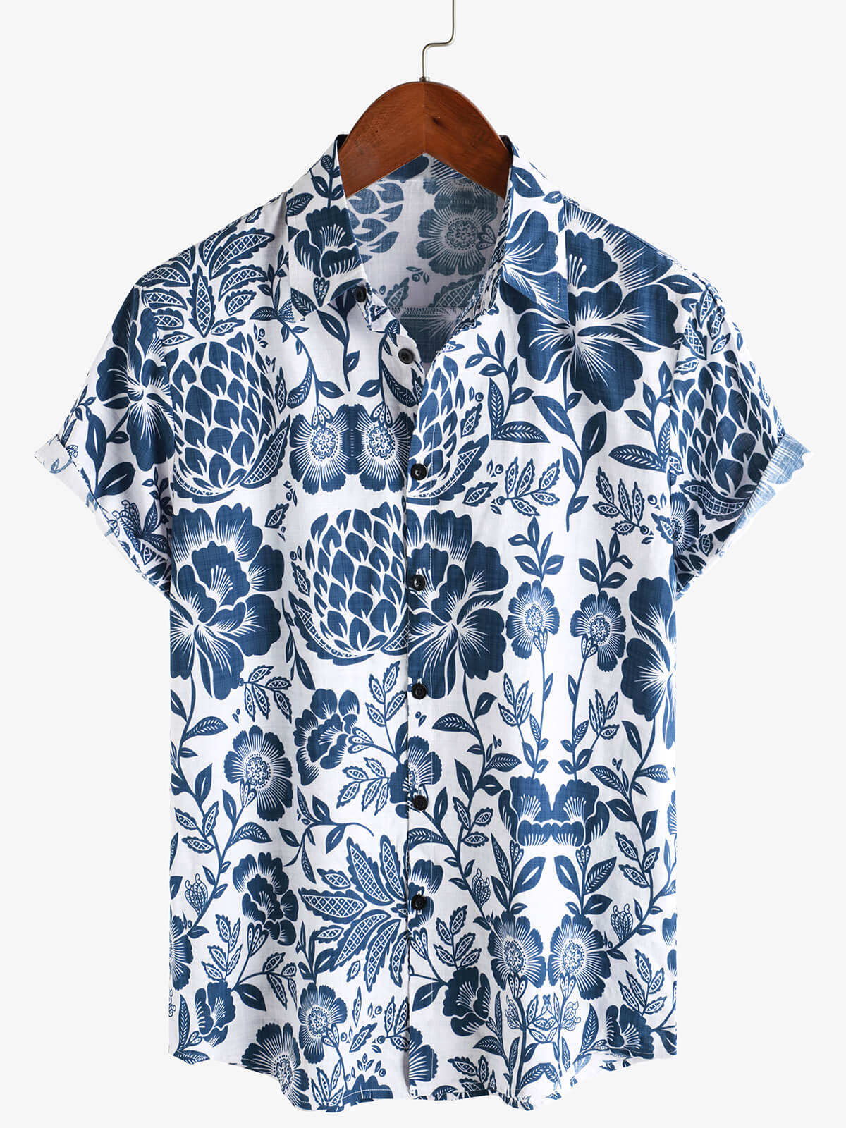 Men's Casual Vintage Beach Floral Breathable Cotton Short Sleeve Shirt