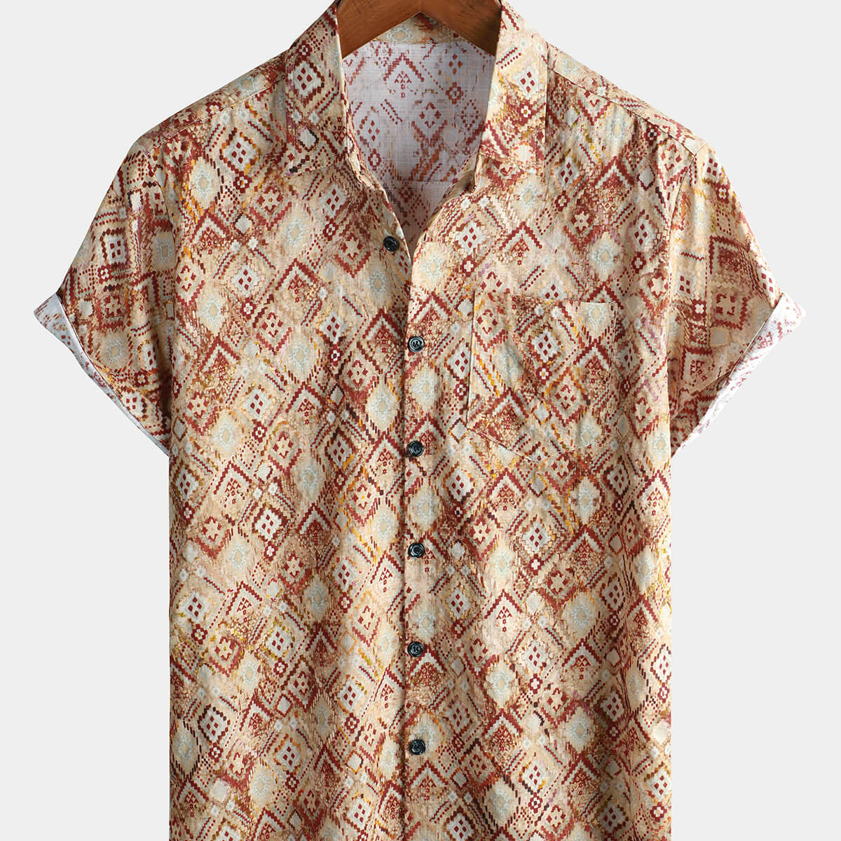 Men's Vintage Cotton Western Brown Short Sleeve Shirt
