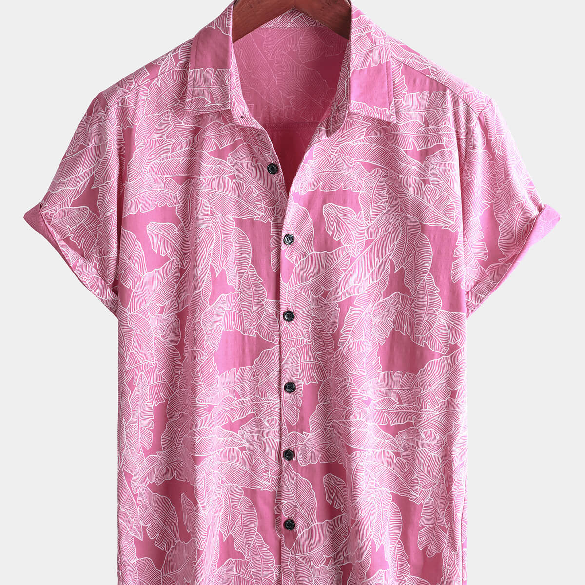Men's Pink Tropical Hawaiian Summer Cotton Short Sleeve Shirt