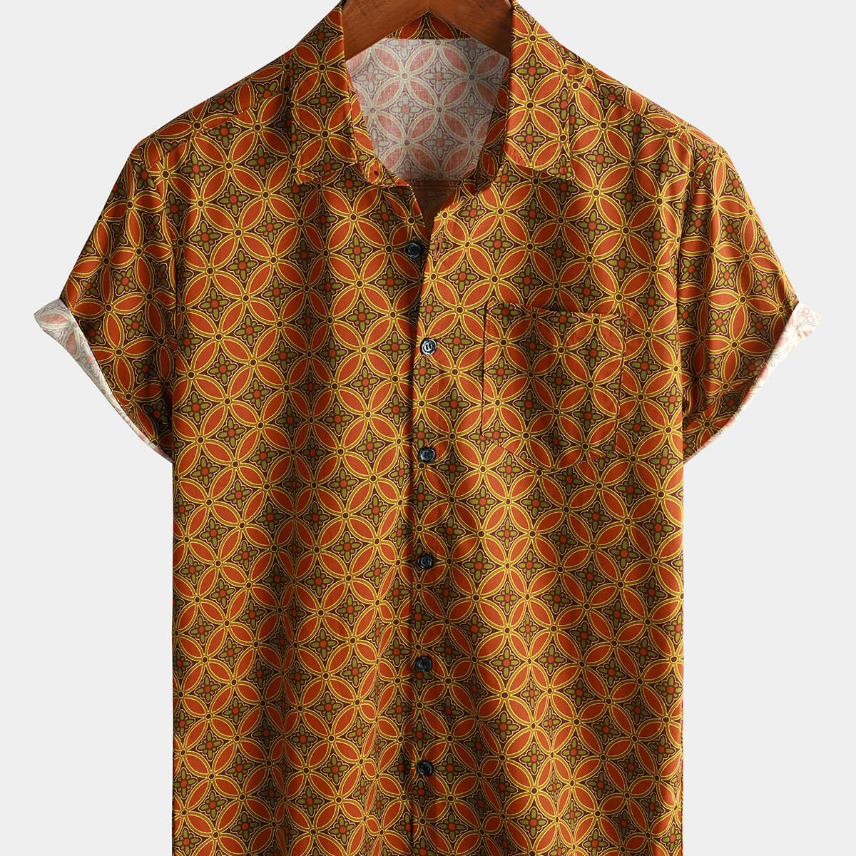Men's Vintage Floral Cotton Short Sleeve Button Shirt