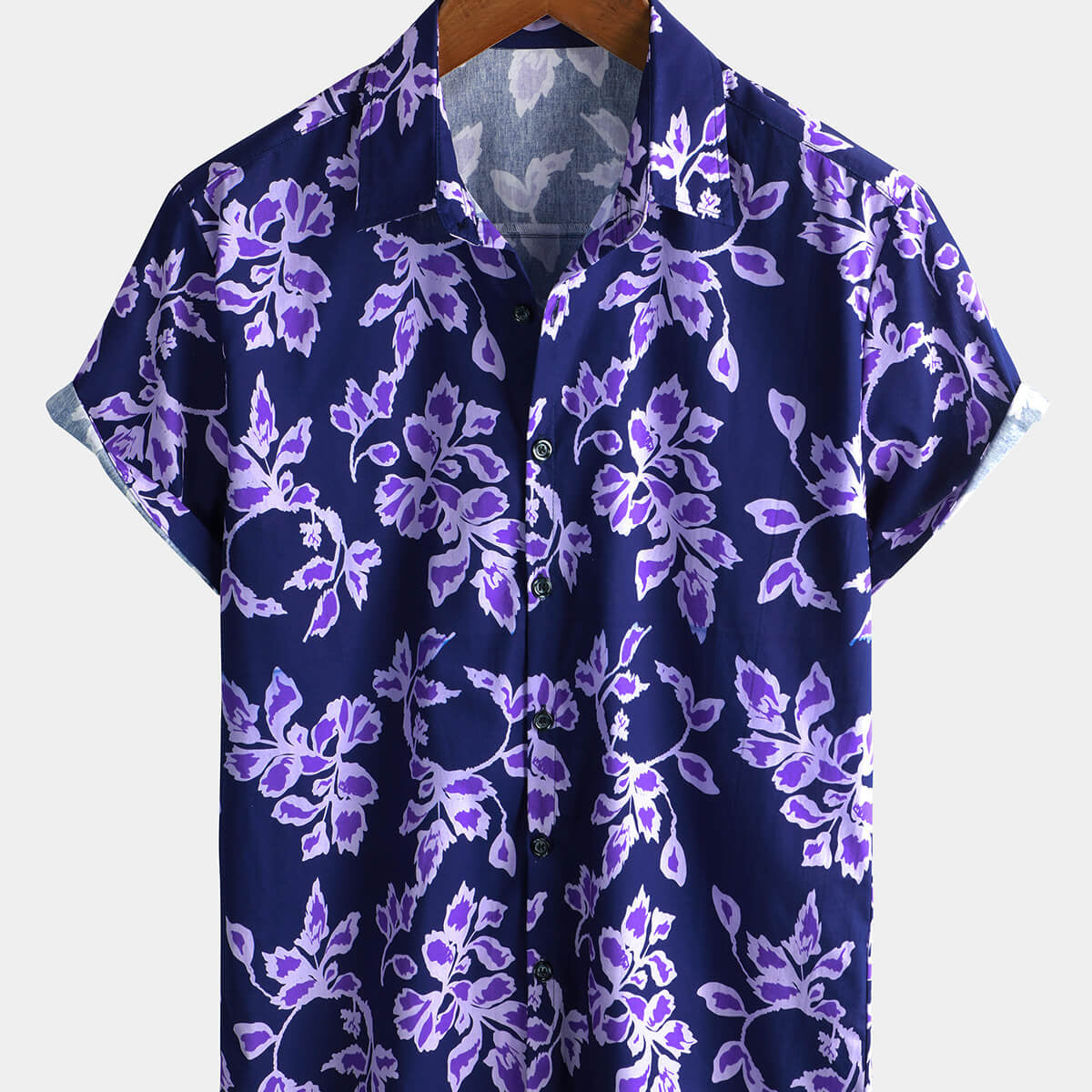 Men's Purple Floral Vintage 100% Cotton Short Sleeve Shirt