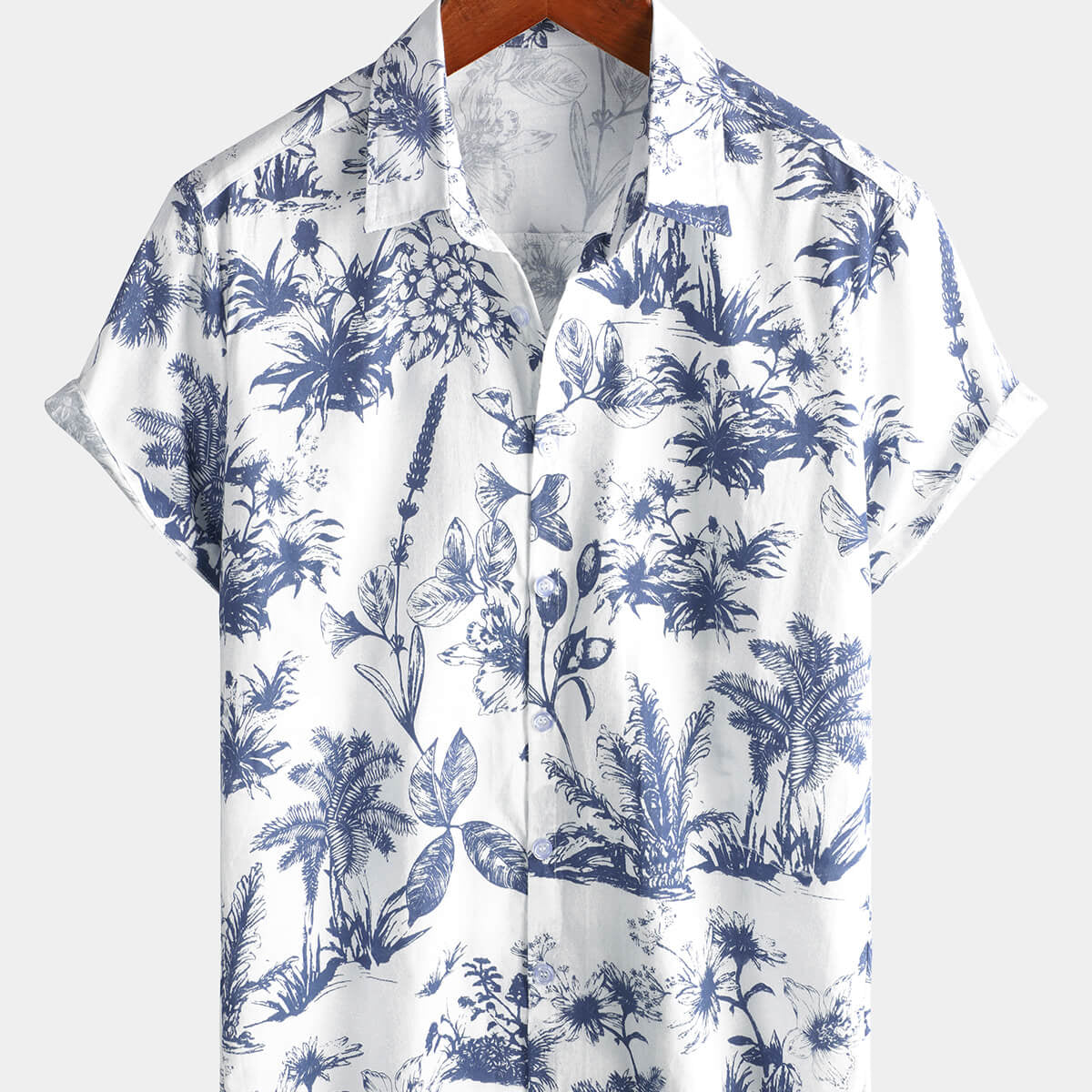 Men's Floral Print Button Holiday Summer Beach Cotton Short Sleeve Shirt
