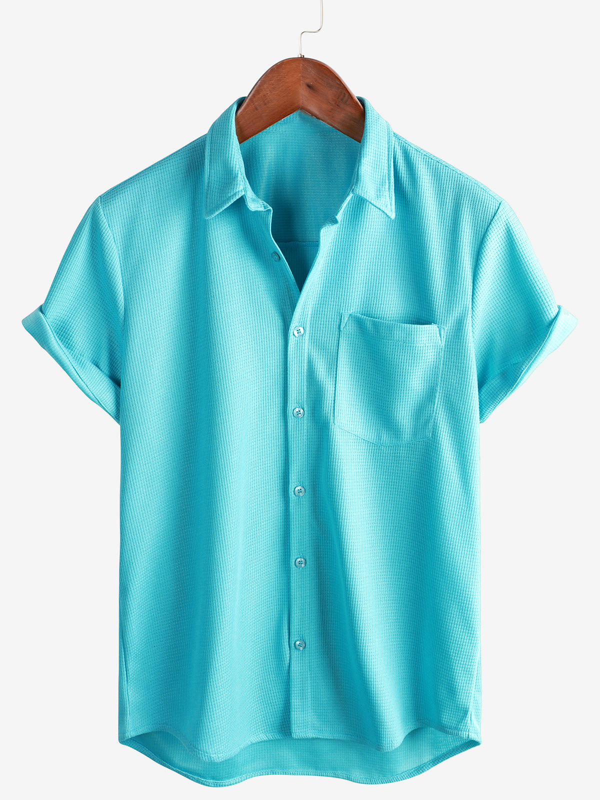 Men's Casual Waffle Short Sleeve Button Up Summer Loose Fit Beach Shirt