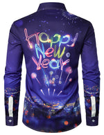 Men's Fireworks Holiday 2024 Happy New Year Party Button Up Long Sleeve Shirt