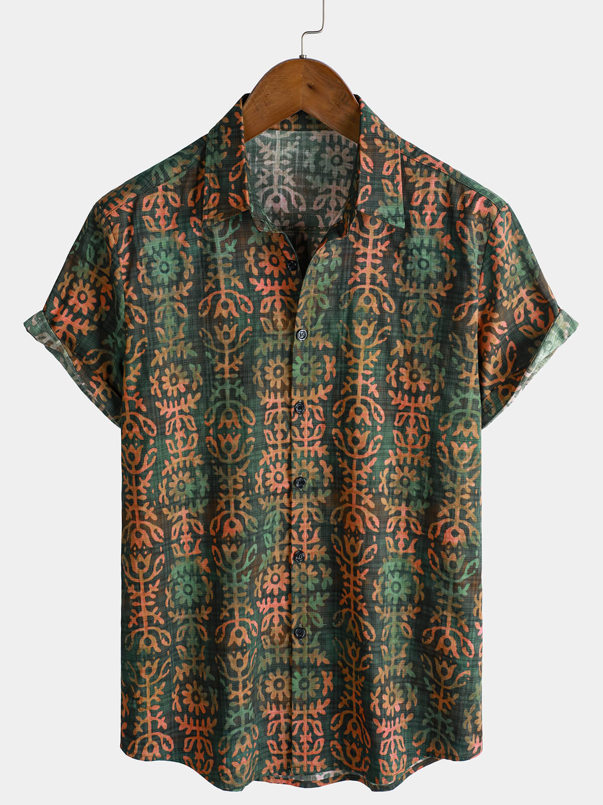 Men's Retro Print Holiday Short Sleeve Summer Shirt