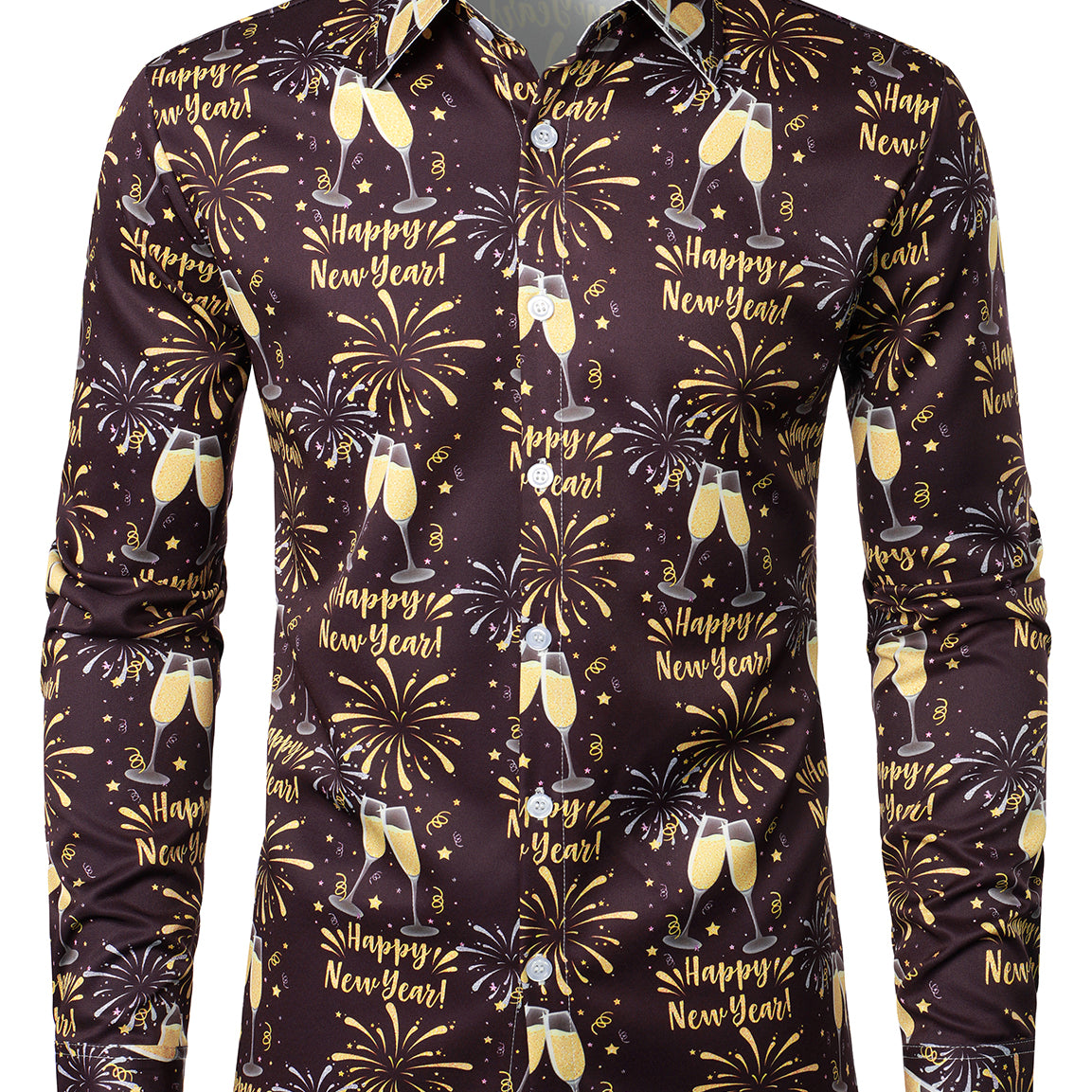 Men's Fireworks Holiday Happy New Year Eve Party Button Up Long Sleeve Shirt