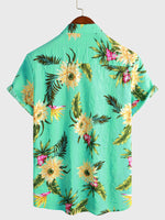 Men's Casual Tropical Floral Print Light Green Hawaiian Holiday Short Sleeve Shirt