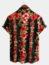 Men's Funky Vintage Hawaiian Tropical Hibiscus Floral Print Short Sleeve Button Up Shirt