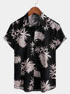Men's Cotton Pineapple Print Black Hawaiian Beach Button Up Short Sleeve Shirt