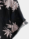 Men's Cotton Pineapple Print Black Hawaiian Beach Button Up Short Sleeve Shirt