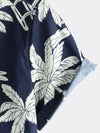 Men's Palm Tree Print Cotton Navy Blue Button Up Holiday Short Sleeve Hawaiian Shirt