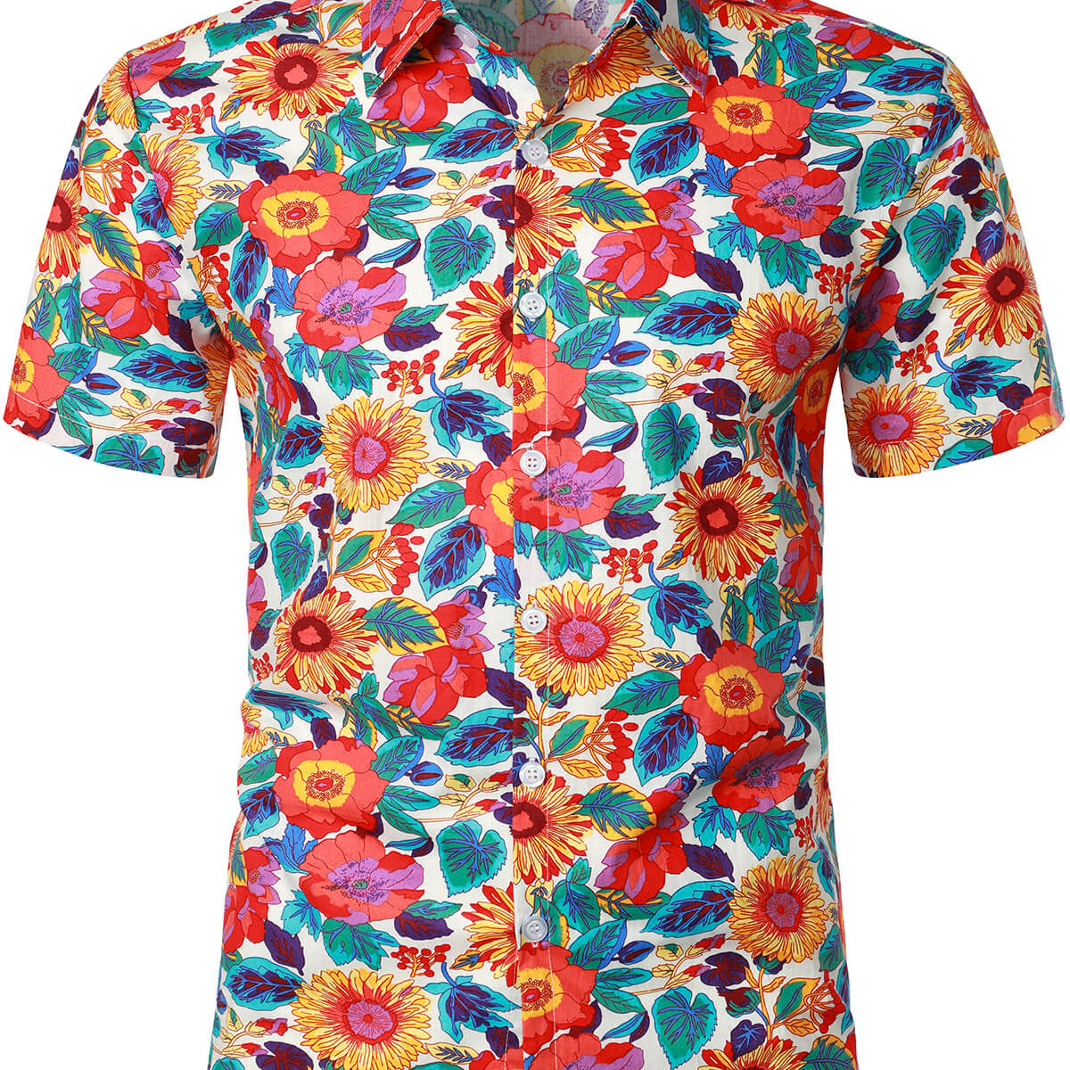 Men's Casual 70s Floral Retro Funky Beach Button Up Short Sleeve Shirt