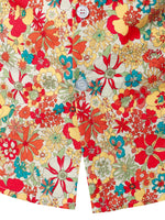 Men's Cotton Vintage Floral Printed Retro Casual Button Beach Short Sleeve Shirt