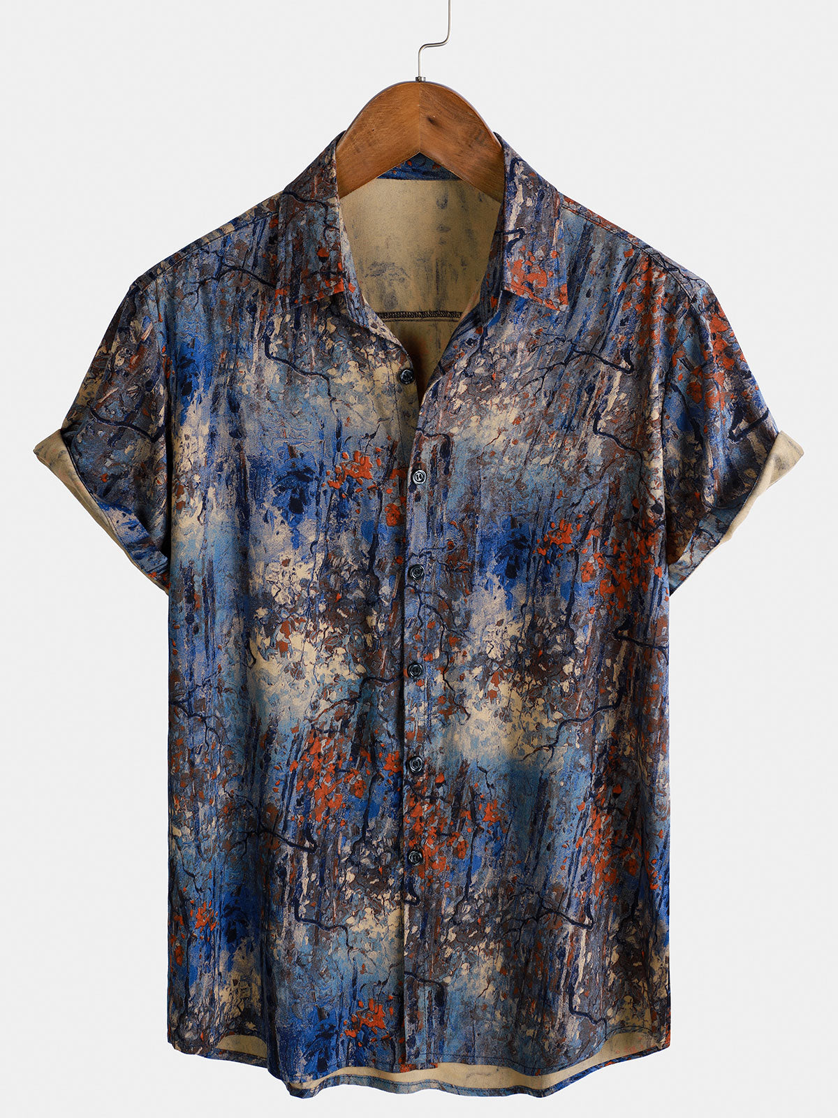 Men's Vintage Floral Summer Hawaiian Rayon Holiday Button Up Short Sleeve Shirt