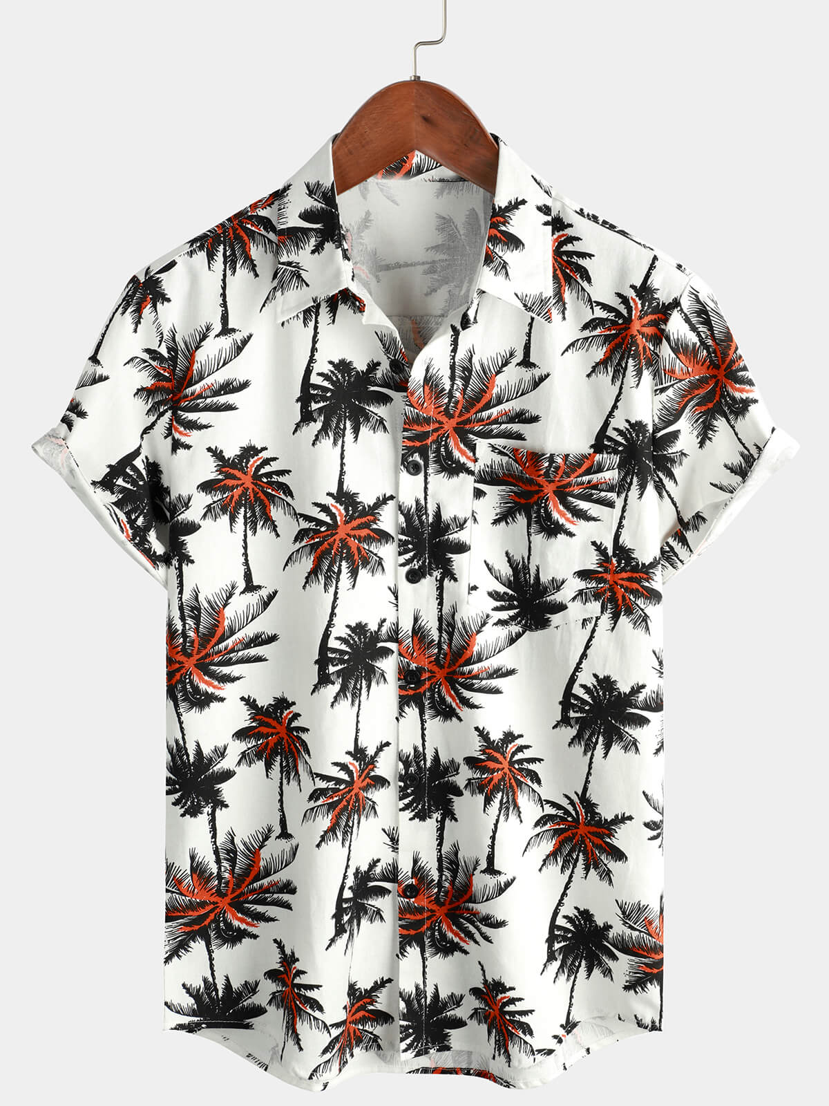 Men's Tropical Coconut Print Cotton Linen Button Up Short Sleeve Shirt