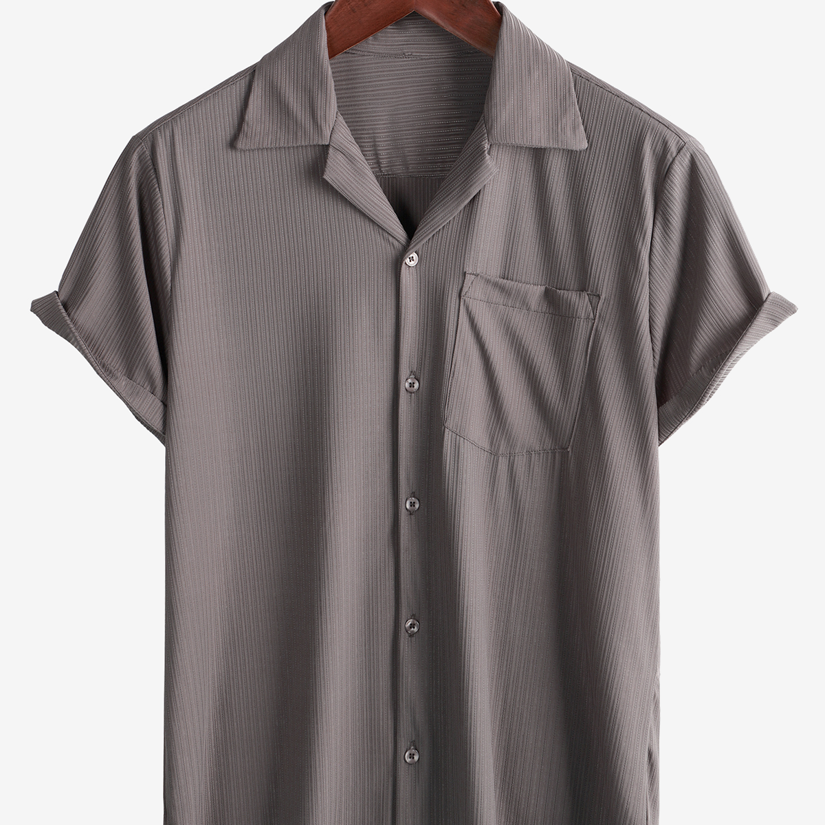 Men's Button Up Summer Short Sleeve Pocket Textured Beach Shirt