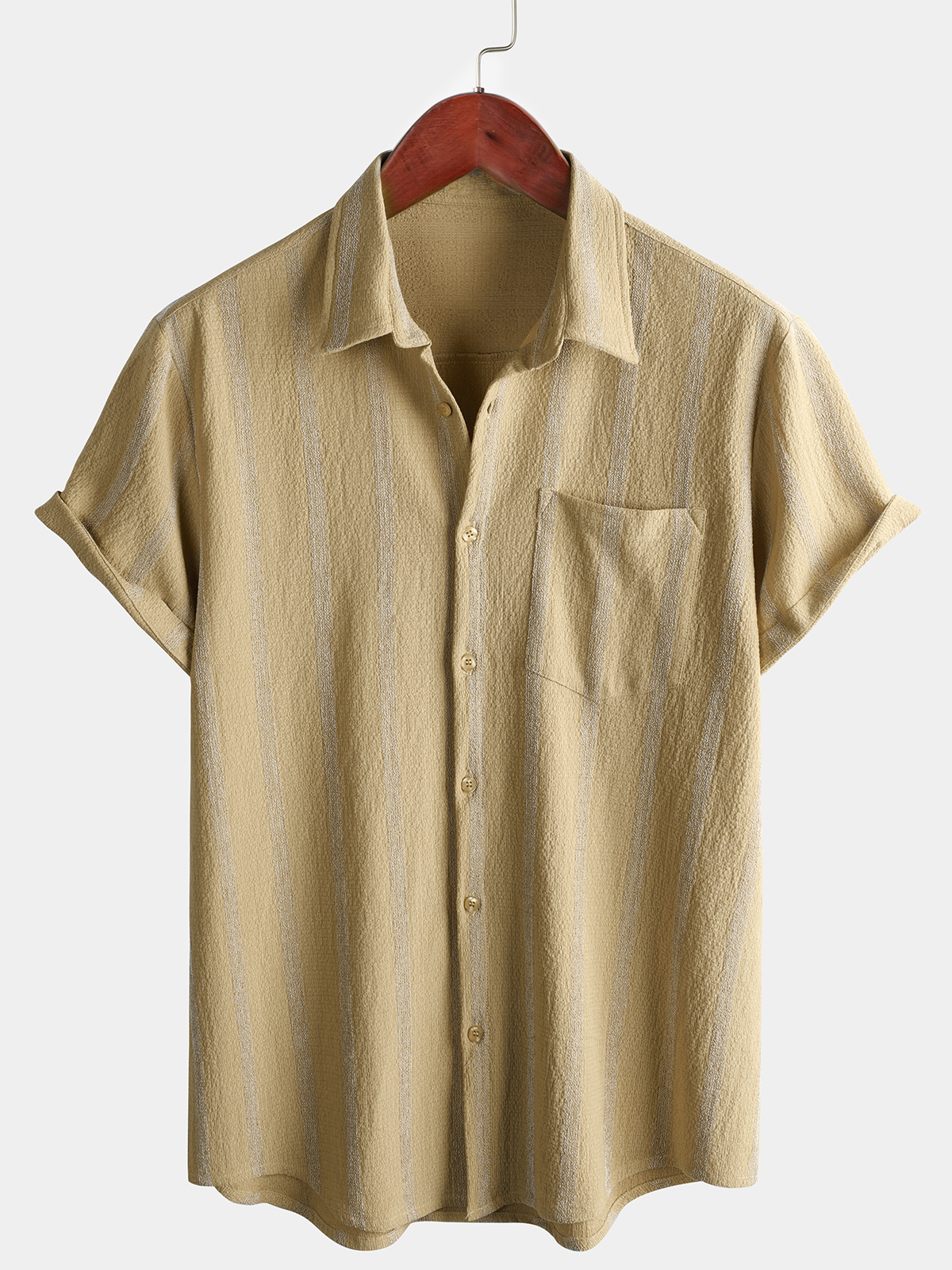 Men's Summer Striped Pocket Button Up Short Sleeve Vintage Beach Hawaiian Shirt