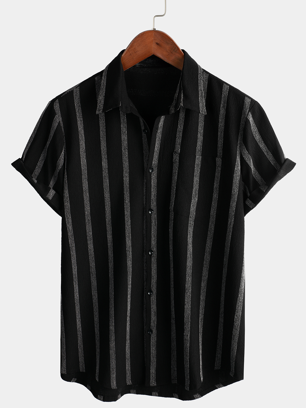 Men's Summer Striped Pocket Button Up Short Sleeve Vintage Beach Hawaiian Shirt