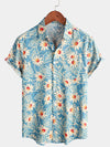 Bundle Of 2 | Men's Retro Beach Hawaiian Cotton Short Sleeve Floral Shirt & Linen Cotton Shorts