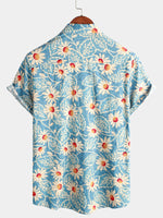 Bundle Of 2 | Men's Retro Beach Hawaiian Cotton Short Sleeve Floral Shirt & Linen Cotton Shorts