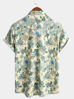 Men's Cotton Vintage Green Floral Printed Retro Casual Button Up Cool Beach Short Sleeve Shirt