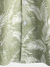 Men's Light Green Hawaiian Soft Tropical Leaf Beach Holiday Cotton Breathable Button Up Short Sleeve Shirt