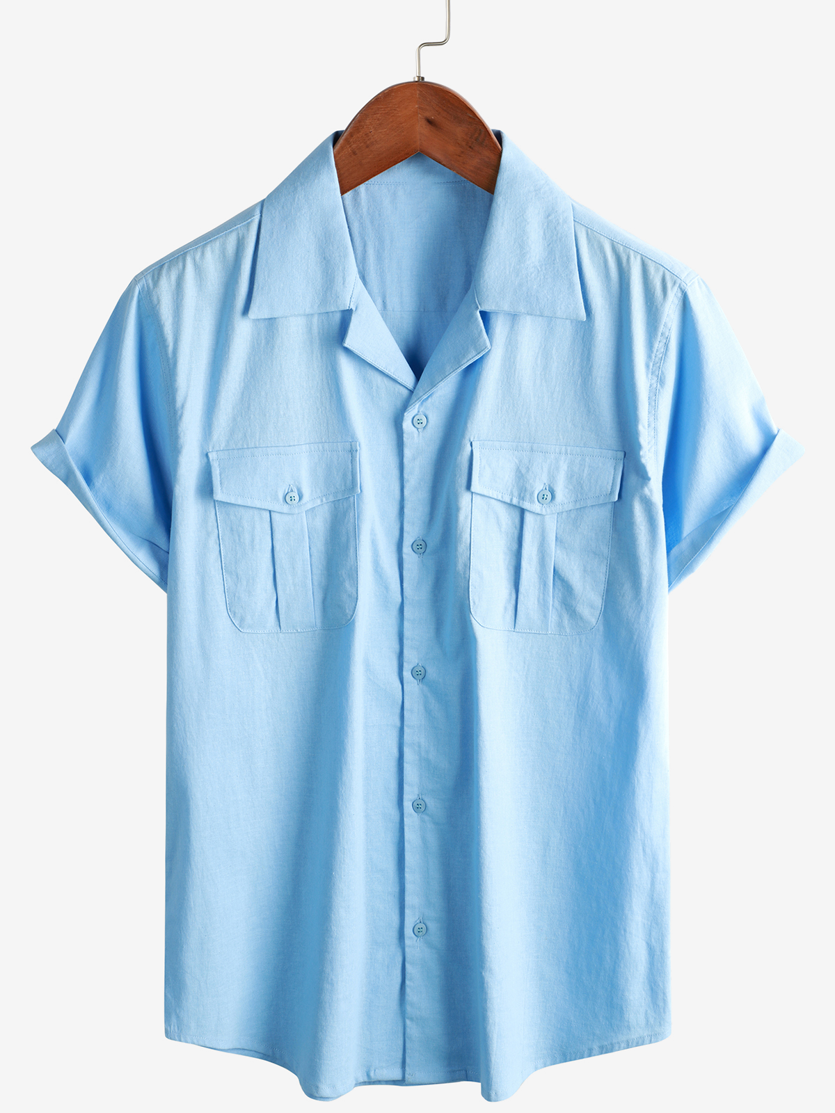 Men's Hawaiian Cotton Linen Pocket Cuban Beach Short Sleeve Summer Button Camp Shirt