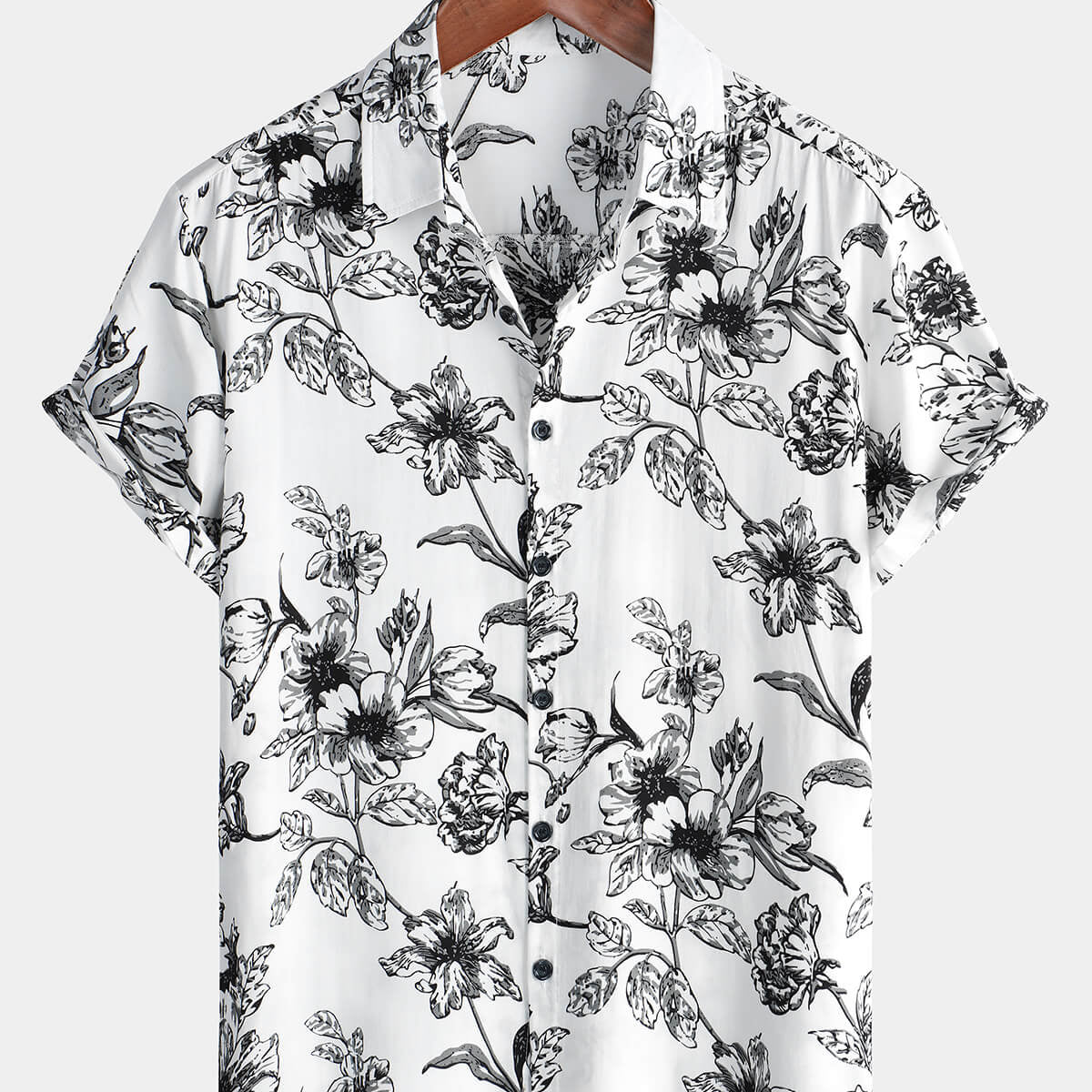 Men's Holiday Casual Summer Floral Vintage Short Sleeve Button Up Shirt