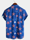 Men's 4th of July Cute Star Print American Flag USA Patriotic Button Beach Holiday Short Sleeve Shirt