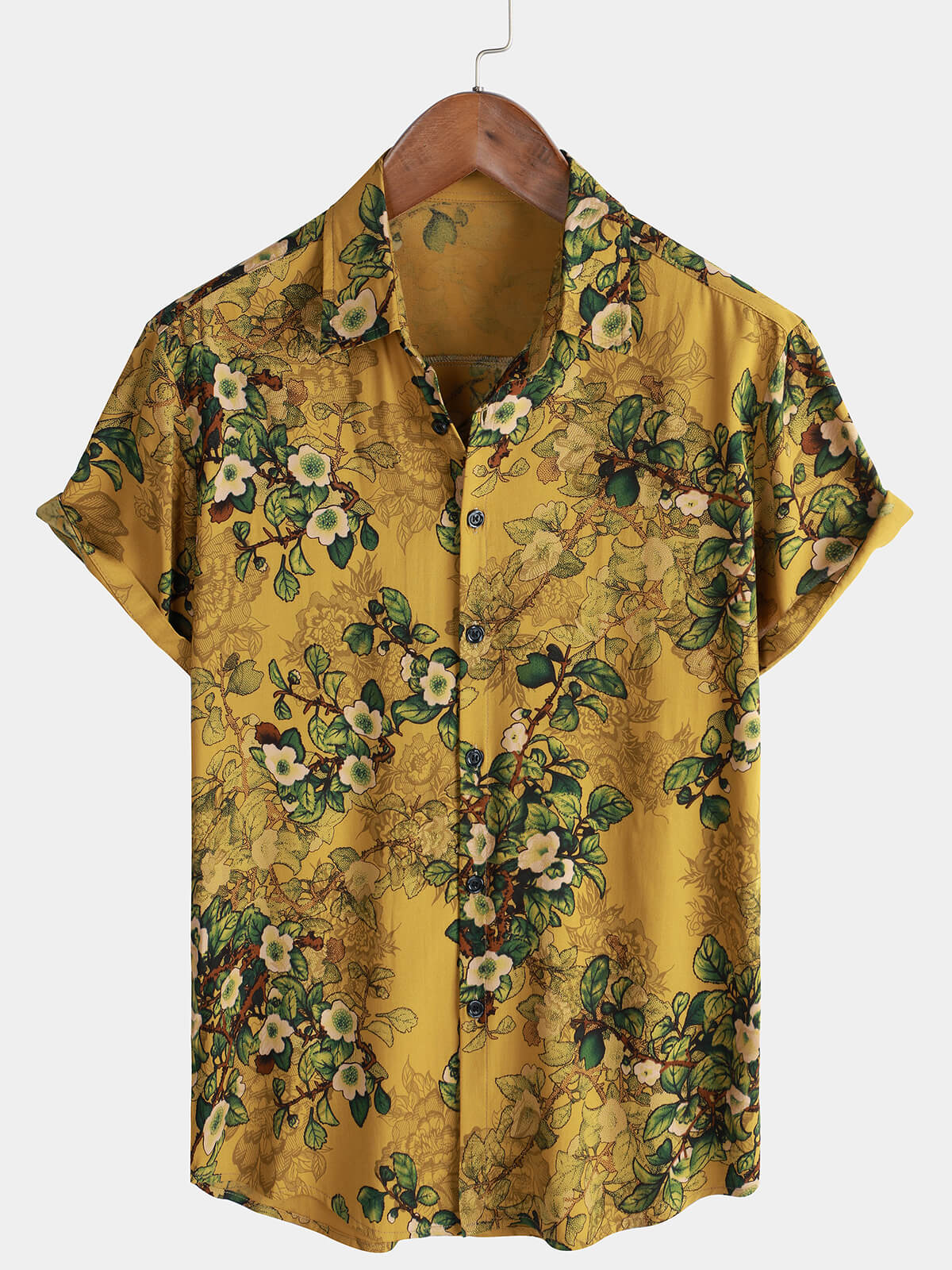 Men's Vintage Holiday Casual Rayon Soft Floral Short Sleeve Button Up Shirt