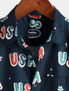 Men's 4th of July Cute USA Print American Patriotic Button Up Summer Short Sleeve Shirt