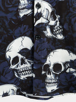 Men's Rose Skull Print Black Casual Rock and Roll Short Sleeve Shirt