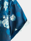 Men's Floral Blue Gradual Texture Short Sleeve Button Up Shirt
