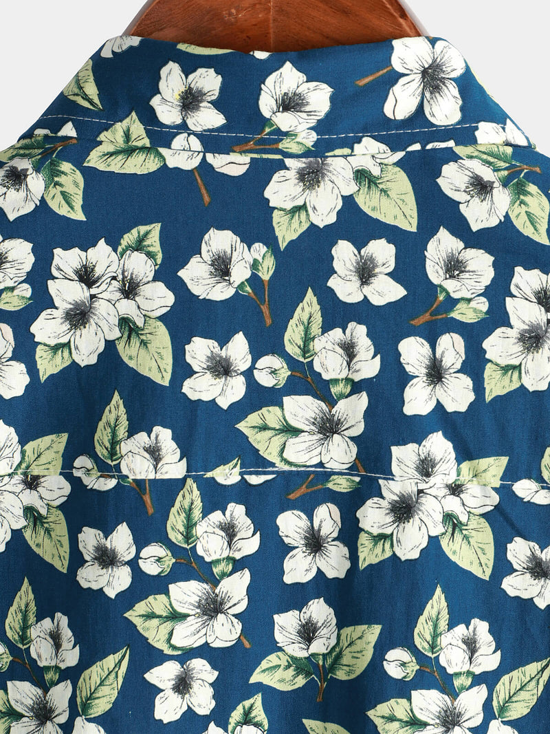 Men's Floral Cotton Summer Short Sleeve Button Up Beach Shirt