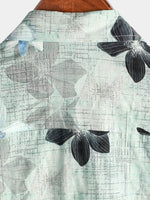 Men's Floral Cotton Short Sleeve Button Up Light Green Hawaiian Beach Cool Shirt