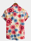 Men's Floral Cotton Daisy Flower Summer Beach Holiday Short Sleeve Hawaiian Button Up Shirt