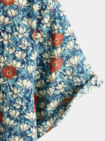 Men's Vintage Floral Casual Cotton Short Sleeve Button Up Shirt