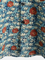 Men's Vintage Floral Casual Cotton Short Sleeve Button Up Shirt