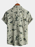Men's Vintage Floral Cotton Breathable Short Sleeve Grey Button Up Shirt