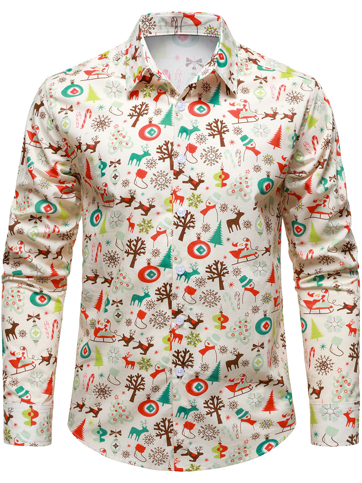 Men's Christmas Themed Funny Holiday Festive Print Beige Long Sleeve Shirt
