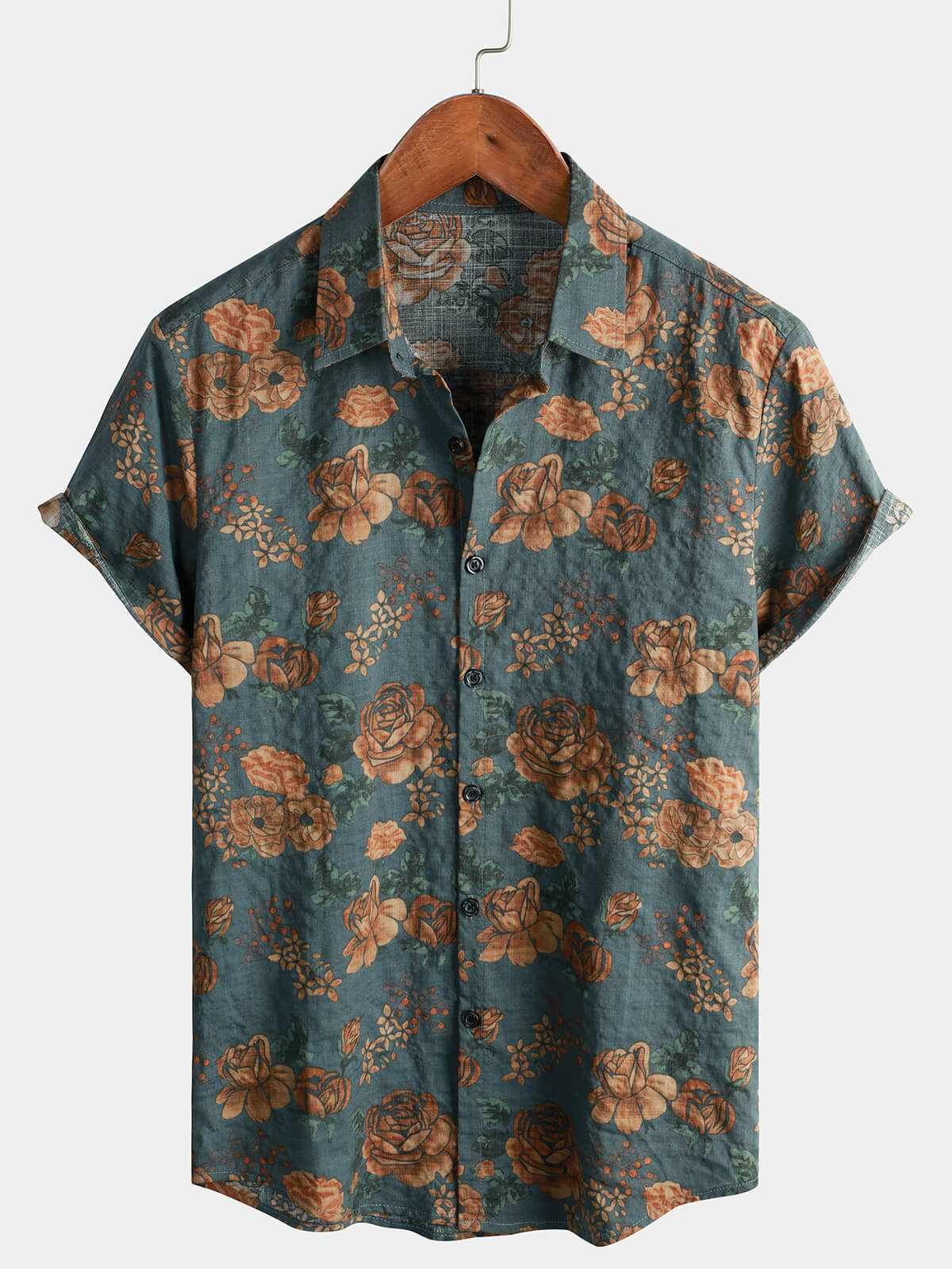 Men's Vintage Floral Retro Button Up Blue Summer Holiday Short Sleeve ...