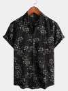 Men's Floral Cotton Short Sleeve Button Up Black Hawaiian Holiday Shirt