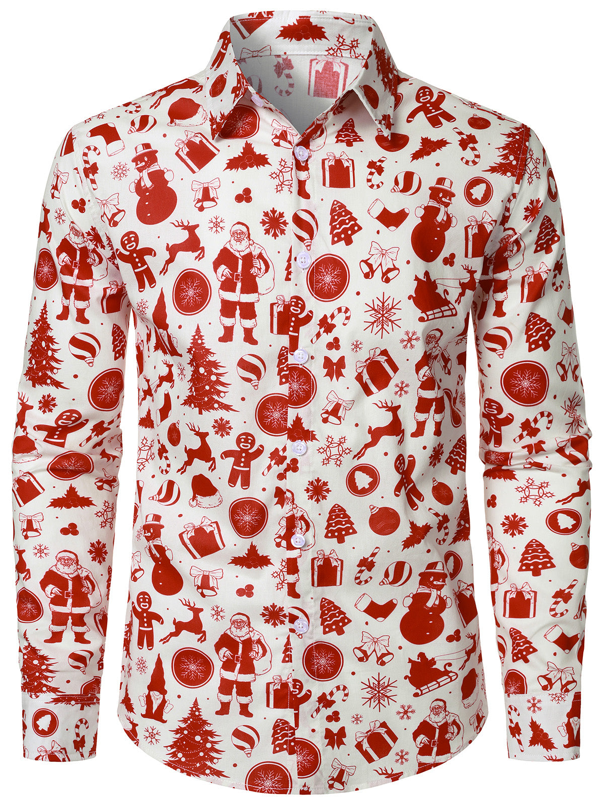 Men's Red Christmas Santa Claus Cotton Long Sleeve Shirt