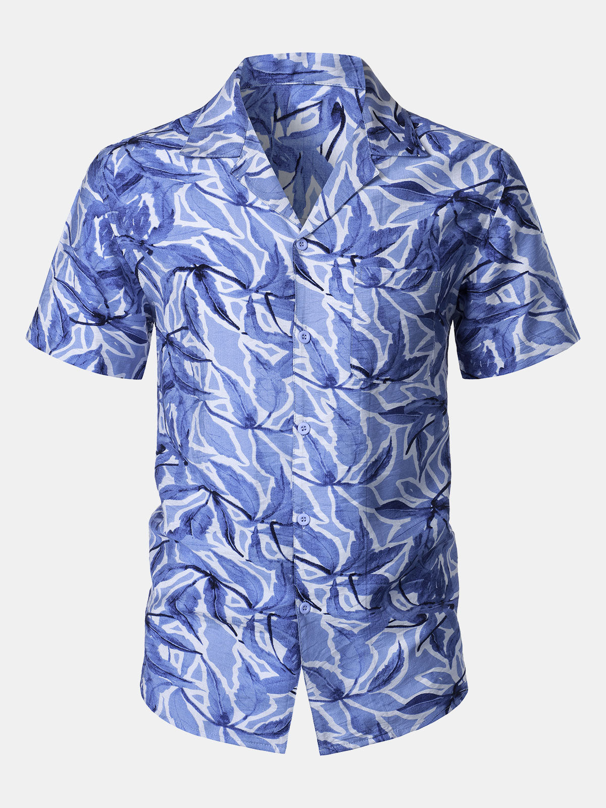 Men's Blue Tropical Print Pocket Resort Short Sleeve Shirt