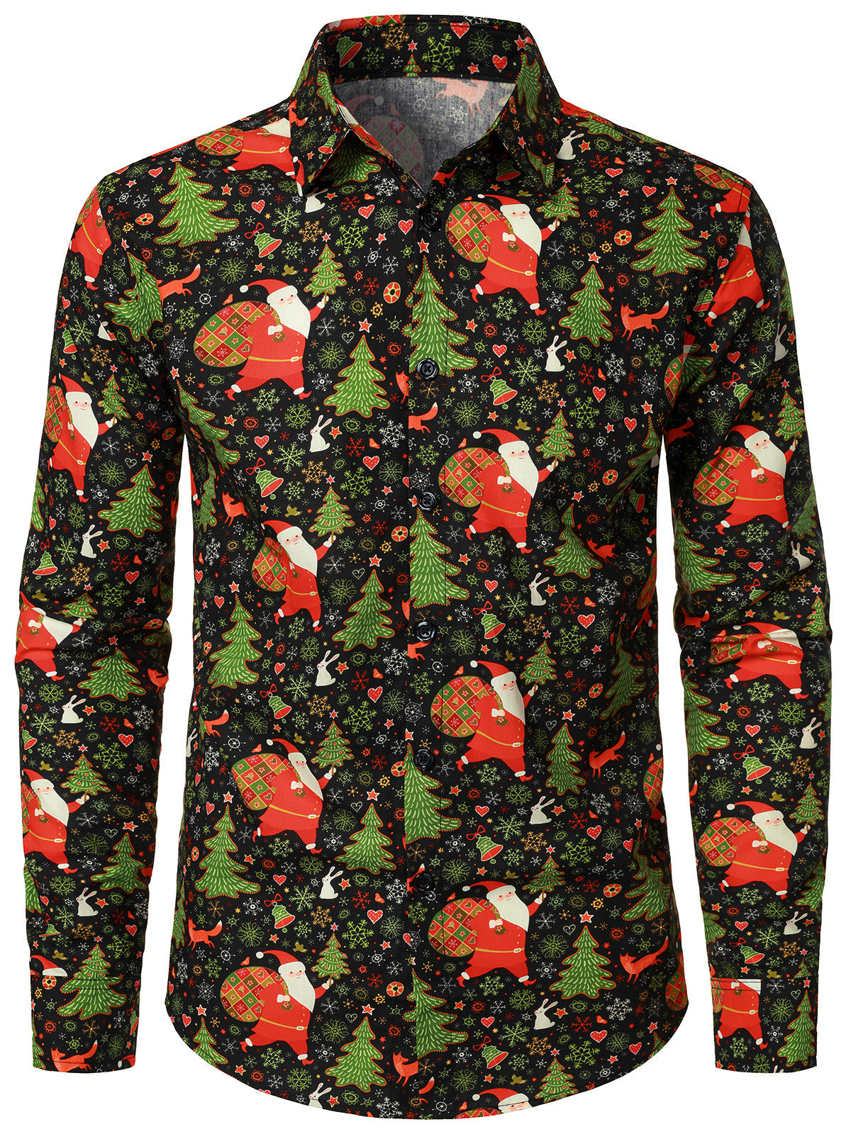 Men's Vintage Santa Claus Christmas Holiday Cotton Long Sleeve Shirt