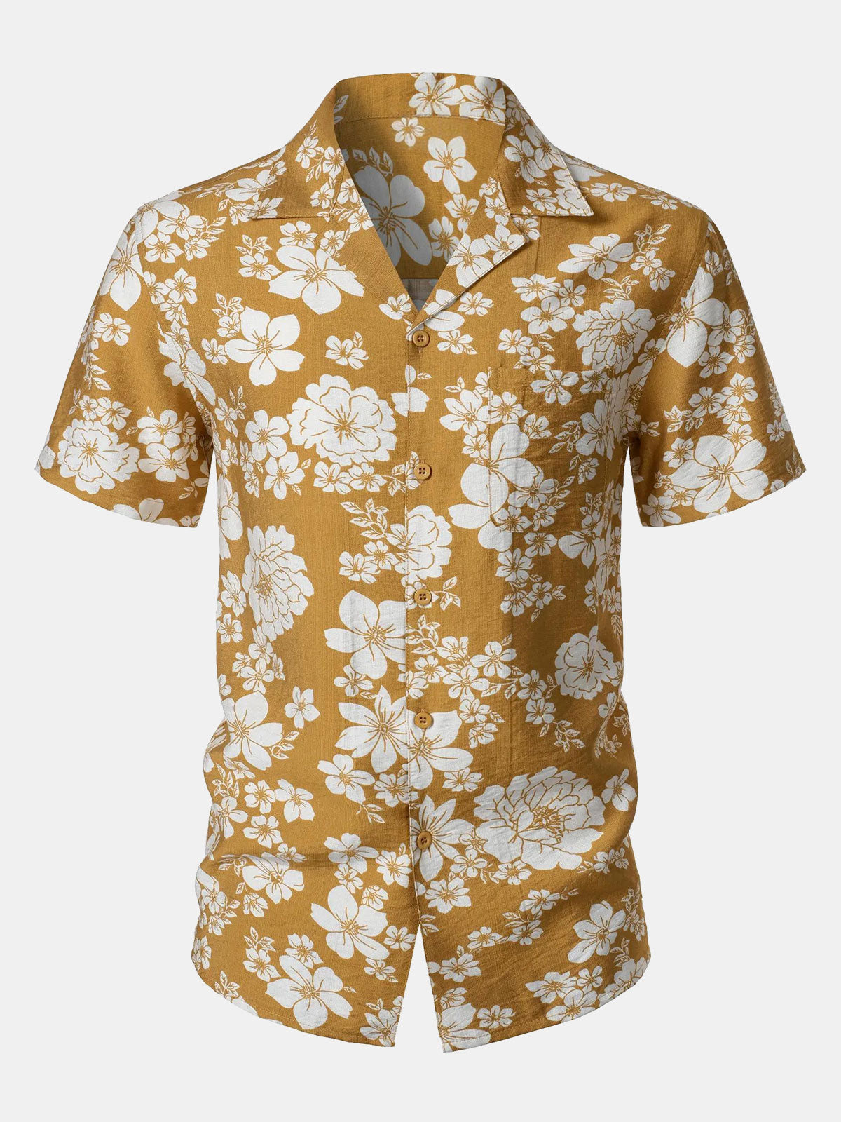 Men's Yellow Floral Pocket Resort Short Sleeve Shirt