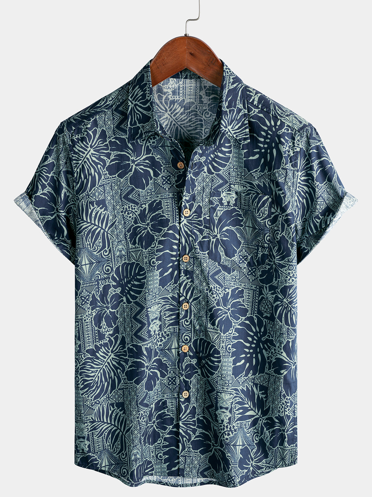 Men’s Hawaiian Tropical Leaf Short Sleeve Breathable Cool Vacation Beach Shirt