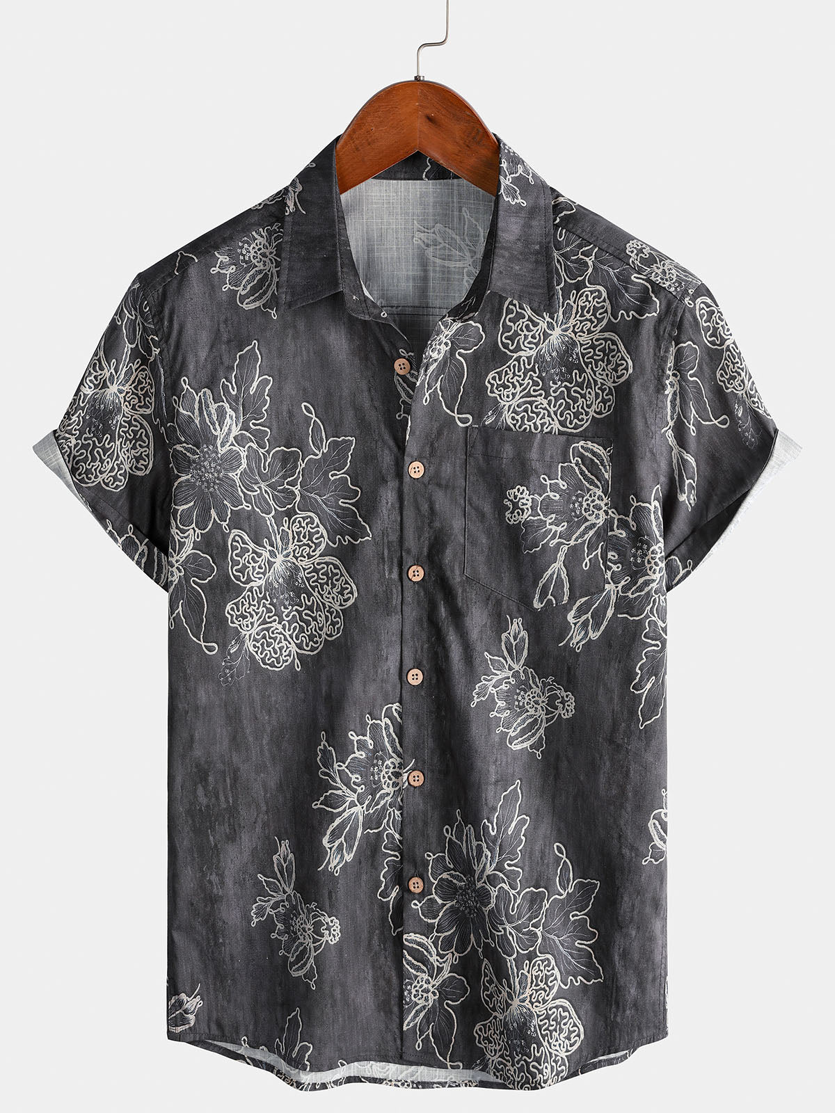 Men's Short Sleeve Cotton Breathable Island Holiday Sketch Floral Retro Shirt